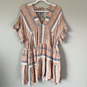 Lulu's Striped Mini Dress in Tan and Blue